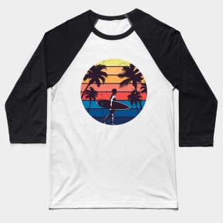 Vintage Surfer and Palm Trees Baseball T-Shirt